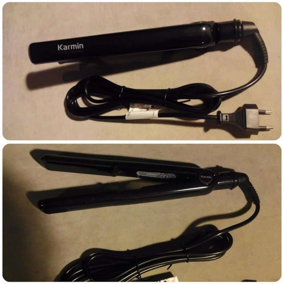 2 KARMIN G3 Salon Pro 2 Plancha de pelo Karmin negra, apagada y con cable de carga.